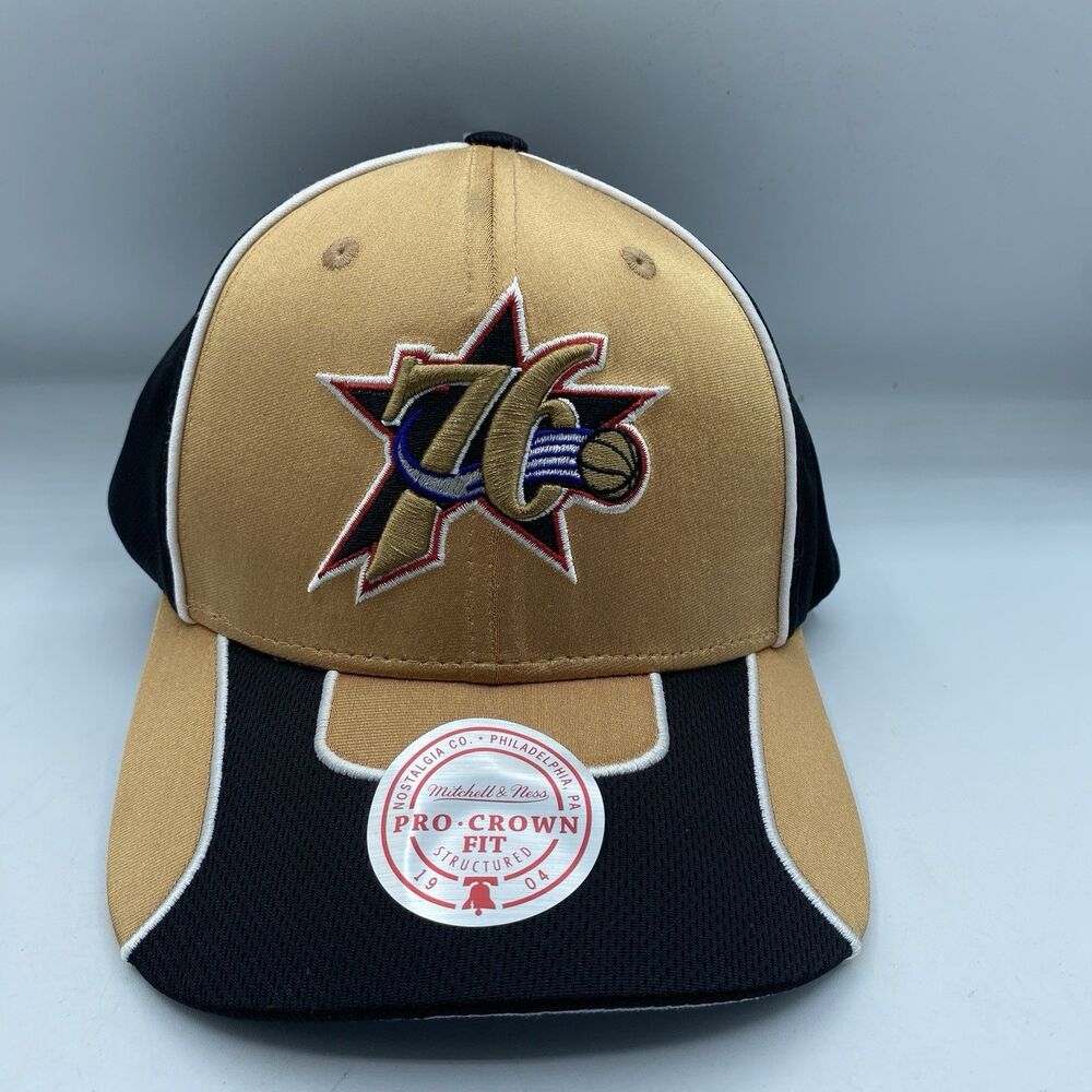 Philadelphia 76ers Mitchell & Ness Pro Crown Hat Gold Black Snapback NCAA NWT